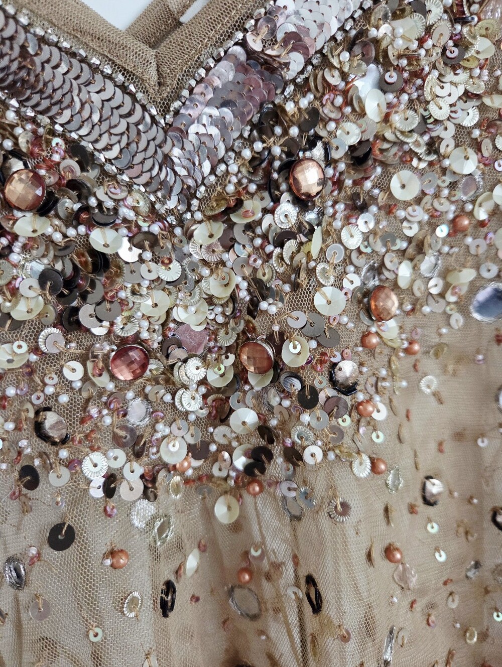 Anthropologie Sequin Embellished Nude-Beige V-Neck Camisole - Picture 8 of 13